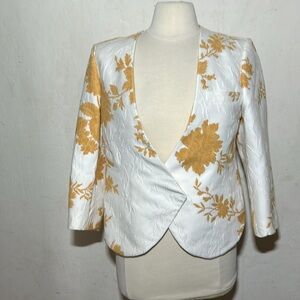 Chloe Gold/Cream Brocade Floral Cotton/Silk Blend Blazer EU Size 40